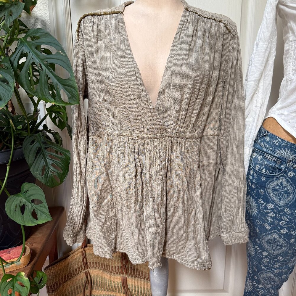 Free People Narrow Brown Stripe Long Sleeved Top
